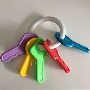 Vintage Nursery Needs Klickum Keys Baby Hand Rattle - Five Colors Shapes